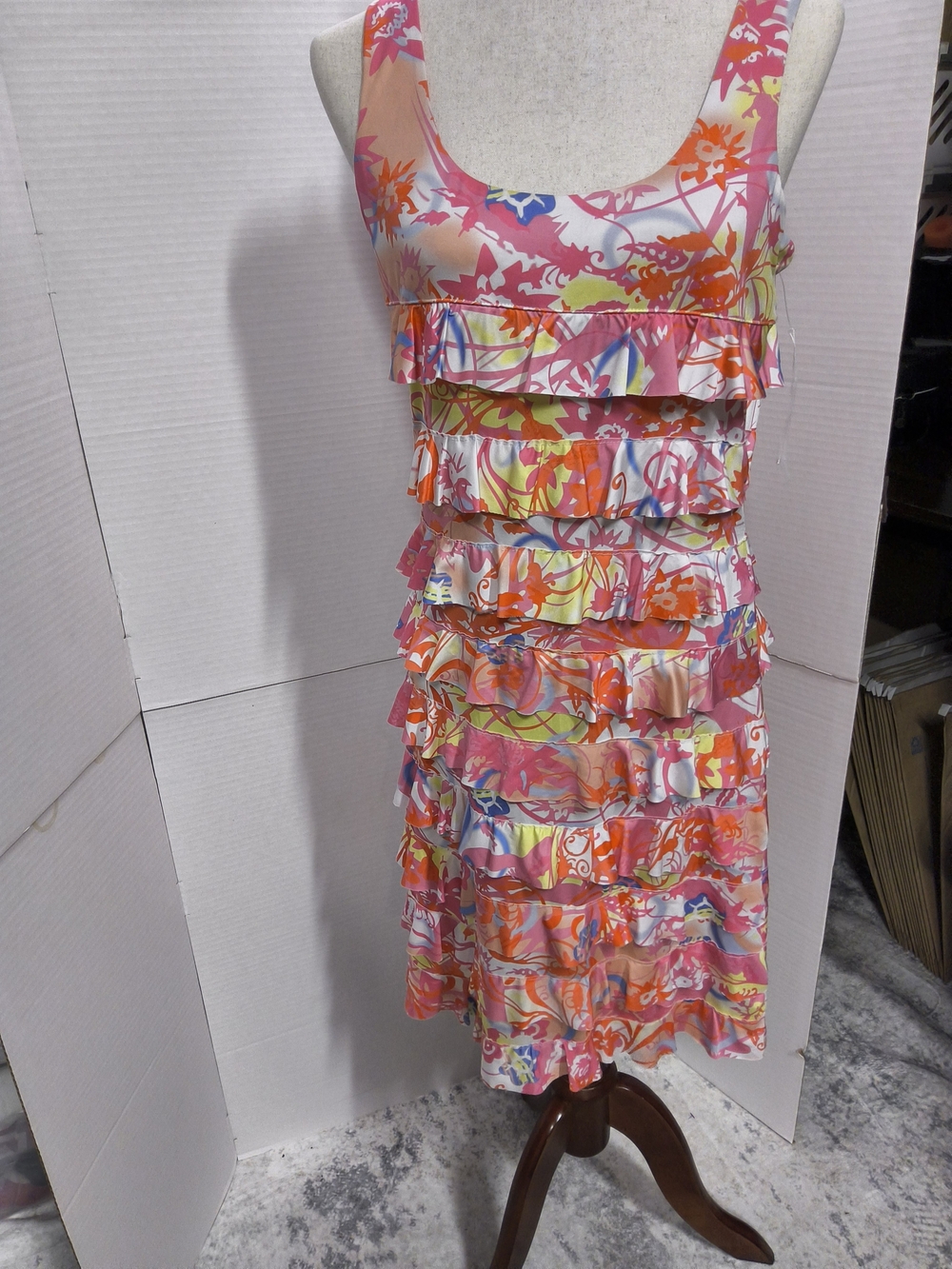 Preloved Size Medium Tango Mango Pink Multi Color Ruffle Tank Dress